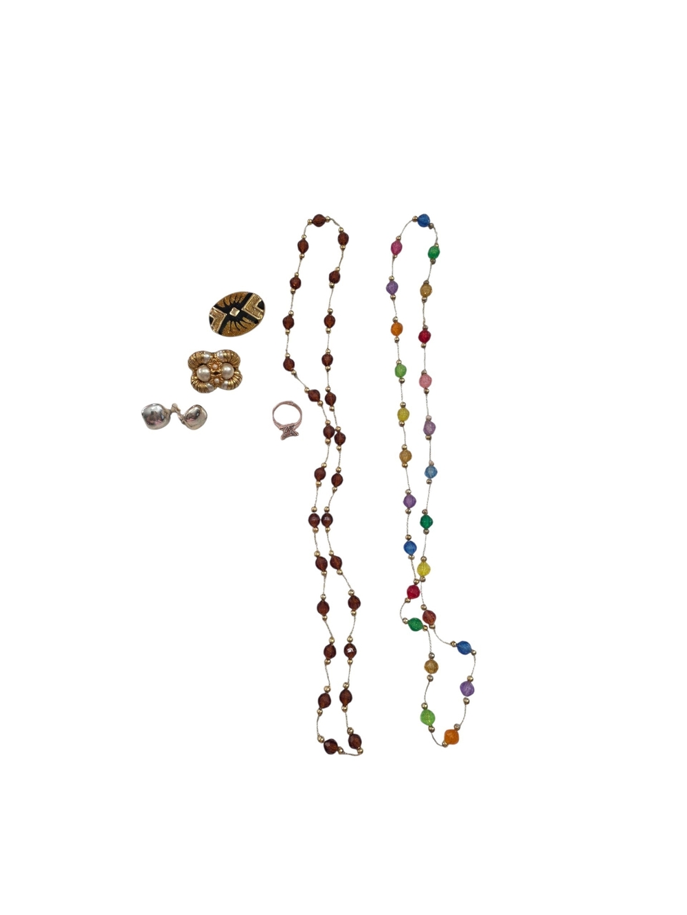 Multicolor Bead & Brown Stone Layered Necklace Set